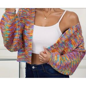 BLU PEPPER Cropped Variegated Balloon Sleeve Open Cardigan Size Medium